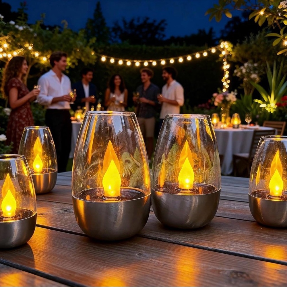 6 Pack Solar LED Tea Light Candles Waterproof Outdoor Dusk to Dawn Set
